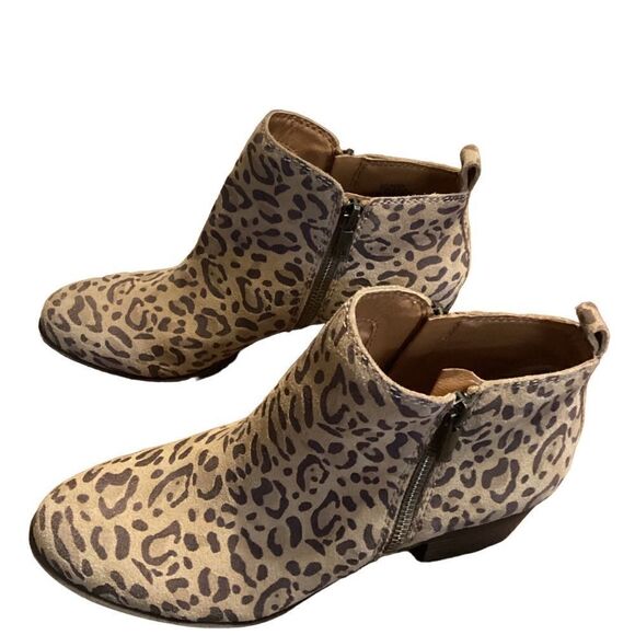 Lucky Brand Basel Leopard Printed Leather Side Zip Block Heel Ankle Booties Sz 7 - Picture 9 of 9